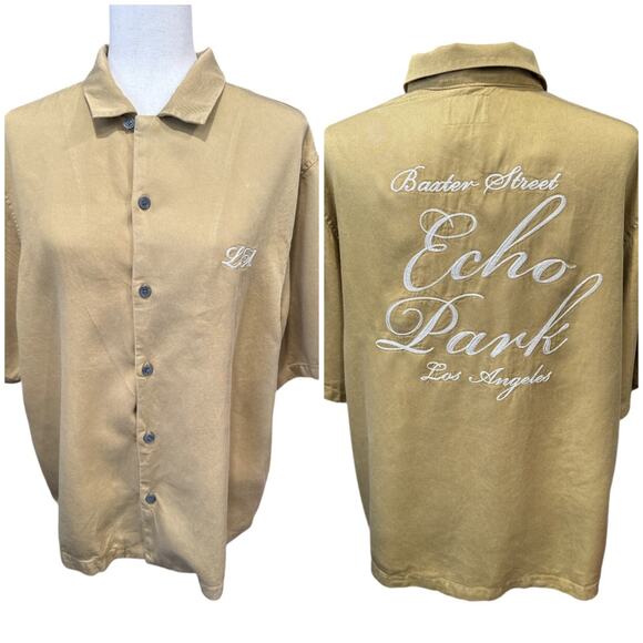 PacSun Echo Park Embroidered Gold Bowling Camp Shirt M - Picture 1 of 11